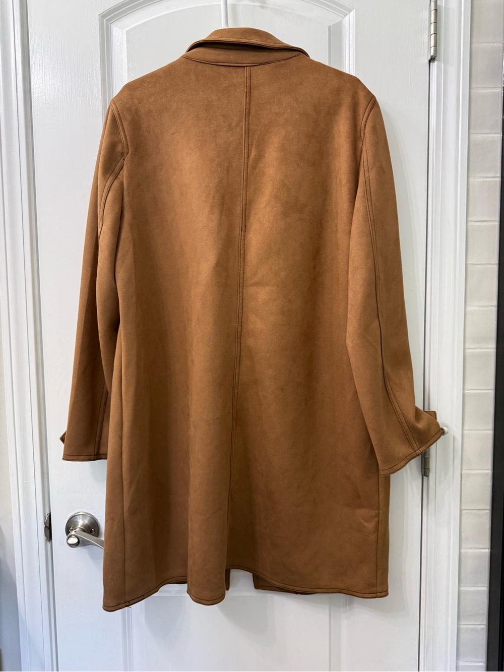 Tahari Camel Suede-Style Trench Coat - Picture 3 of 5